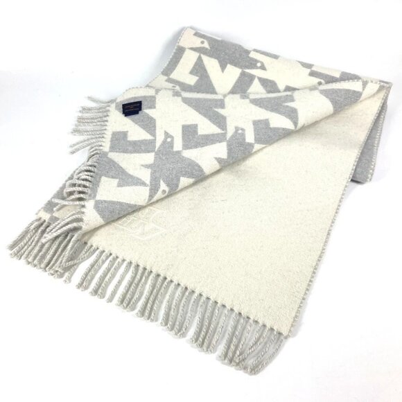LOUIS VUITTON fringe Scarf -LV Dove logo Scarf wool / Cashmere gray/White - Picture 5 of 9